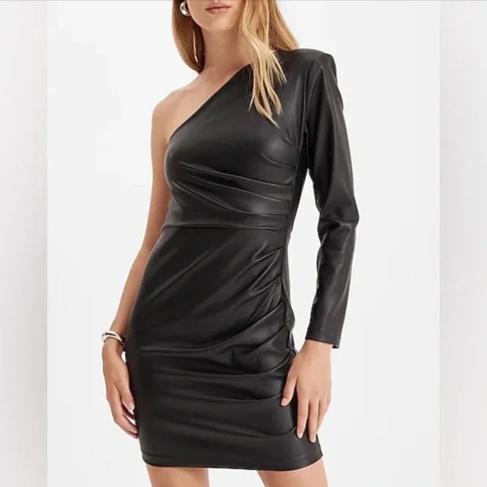 Express Faux Leather One-Shoulder Mini Dress — Size XS